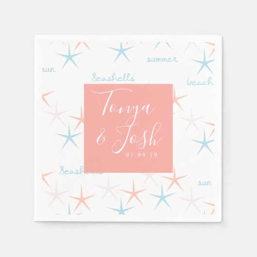 夏のビーチ海ヒトデ抽象芸術 スタンダードカクテルナプキン (正面)