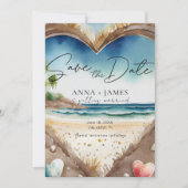 夏のビーチ海水の色の保存日付 招待状 (正面)