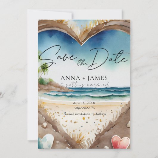 夏のビーチ海水の色の保存日付 招待状 (正面)