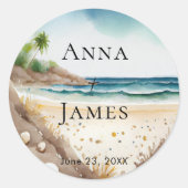 夏のビーチ海熱帯の目的地の結婚式 ラウンドシール (正面)