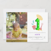 夏のビーチ男女兼用1stバースデーフォト 招待状 (正面)