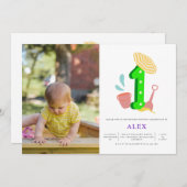 夏のビーチ男女兼用1stバースデーフォト 招待状 (正面/裏面)