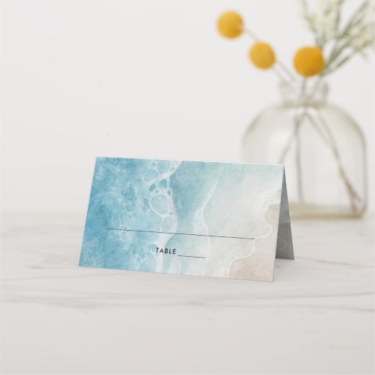 夏のビーチ目的地ウェディング折り畳み座席表 プレイスカード (正面)