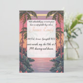 夏のビーチ素朴の水の色をテーマ結婚にした 招待状 (スタンド正面)