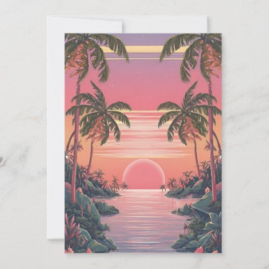 夏のビーチ素朴の水の色をテーマ結婚にした 招待状 (裏面)