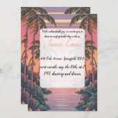 夏のビーチ素朴の水の色をテーマ結婚にした 招待状 (正面/裏面)