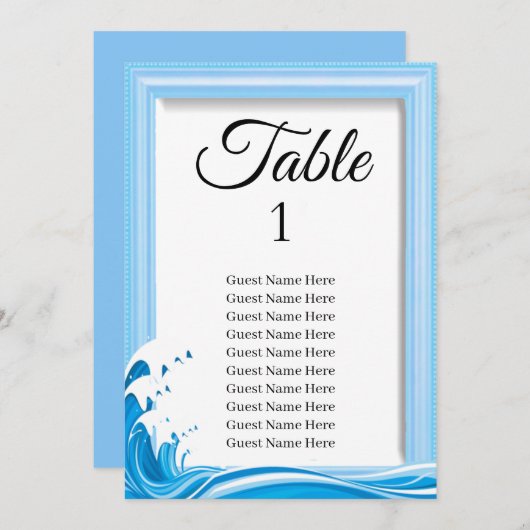 夏のビーチ結婚式シーティンググラフカード 招待状 (正面/裏面)