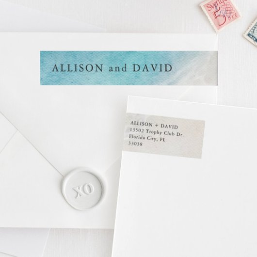 夏のビーチ結婚式差出人住所 ラップアラウンドラベル