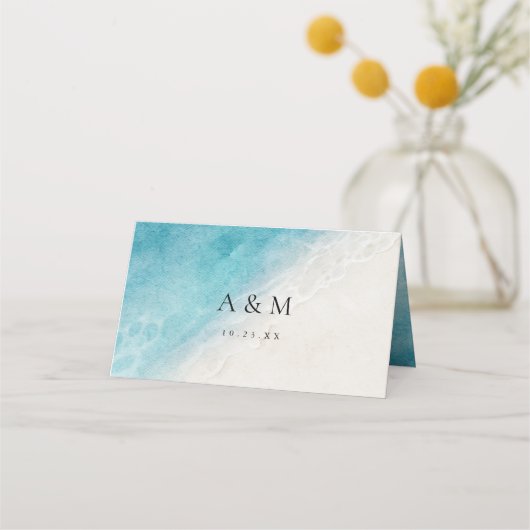 夏のビーチ結婚式折り畳み座席表 プレイスカード (裏面)