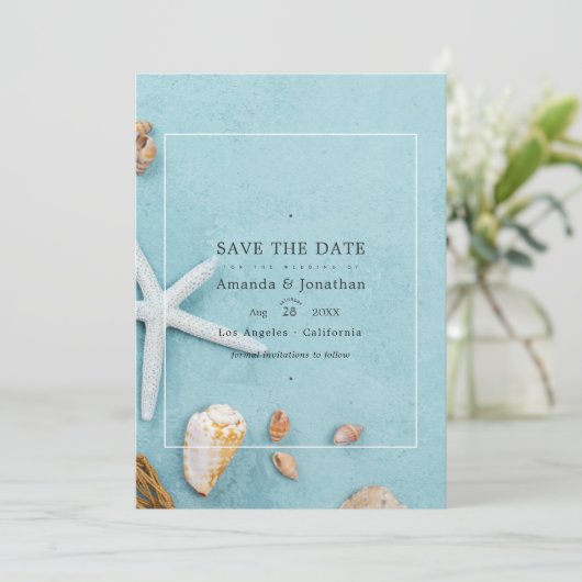 夏のビーチ結婚式日付の保存 セーブザデート (スタンド正面)