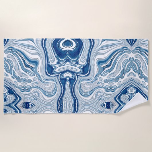 夏のビーチ航海の波の水色の青い渦巻き ビーチタオル (正面)