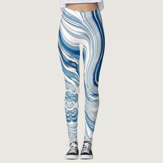 夏のビーチ航海の波の水色の青い渦巻き レギンス (正面)