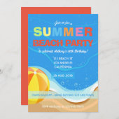 夏のビーチ誕生日パーティーへの招待 招待状 (正面/裏面)