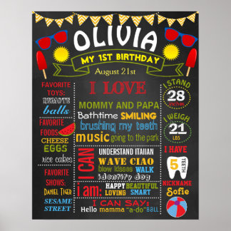 夏のビーチ誕生日パーティーchalkboardベビーガール ポスター