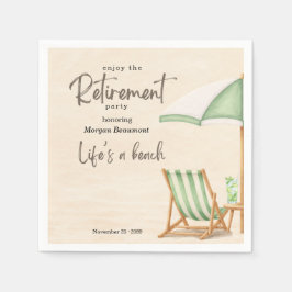 夏のビーチ エレガントな緑の椅子 退職パーティー スタンダードカクテルナプキン