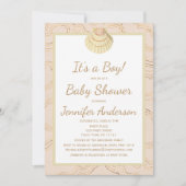 夏のビーチ シェル ベビーシャワー 男の子 女の子 招待状 (正面)