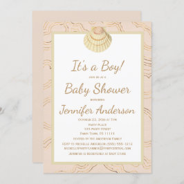 夏のビーチ シェル ベビーシャワー 男の子 女の子 招待状