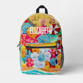 夏のビーチ プリントバックパック (正面)