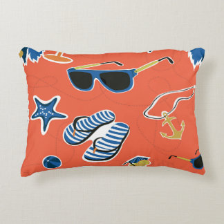 夏のビーチ:リラックスのシームレスなパターン。 アクセントクッション