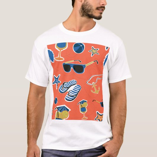 夏のビーチ:リラックスのシームレスなパターン。 Tシャツ (正面)