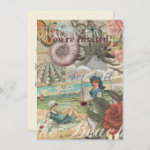 夏のビーチ ヴィンテージ タコ  アンティーク セーリング 招待状 (正面/裏面)