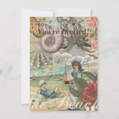 夏のビーチ ヴィンテージ タコ アンティーク セーリング 招待状 (正面)