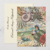 夏のビーチ ヴィンテージ タコ 骨董 帆船 招待状 (正面/裏面)