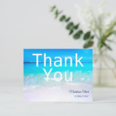 夏のビーチ 白 青い海の景色 サンセット お礼 ポストカード (スタンド正面)