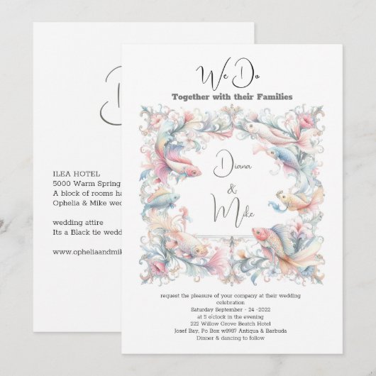 夏のビーチ、詳細 招待状 (正面/裏面)