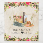 夏のピクニック 水彩花卉 ワインラベル (シングルラベル)