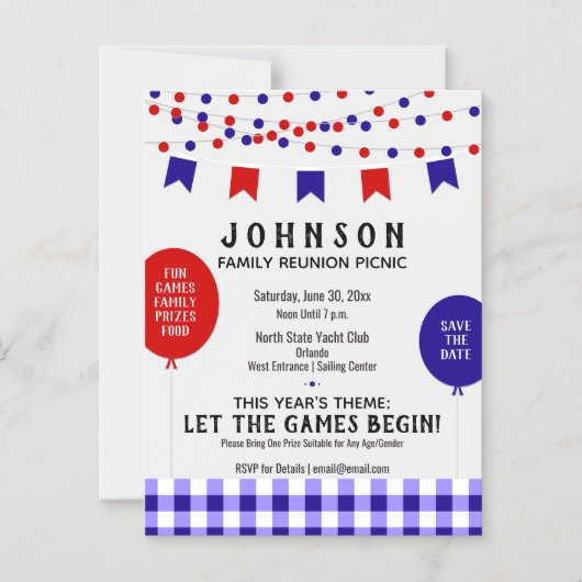 夏のピクニック・ Barbecue ・懇親会・誕生日 マグネット招待状 (正面)