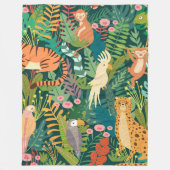 夏のピックnick野生動物とジャングルlグリーン フリースブランケット (正面)