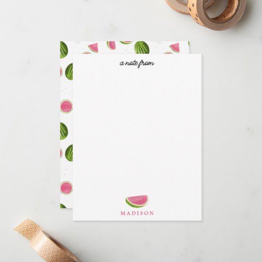 夏のピンクとグリーンのスイカ模様 ノートカード (正面/裏面インサイチュ)