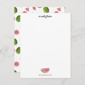 夏のピンクとグリーンのスイカ模様 ノートカード (正面/裏面)