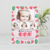 夏のピンクとグリーンの1歳誕生日スイカ 招待状 (スタンド正面)