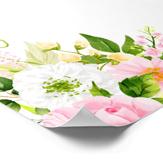 夏のピンクと黄色のフローラ結婚の歓迎サイン ポスター (角)