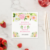 夏のピンクと黄色の花と葉 スタンダードカクテルナプキン (インサイチュ)