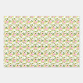 夏のピンクと黄色の花と葉 ラッピングペーパーシート (正面)