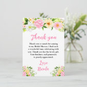 夏のピンクと黄色の花のブライダルシャワー サンキューカード (スタンド正面)