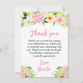 夏のピンクと黄色の花のブライダルシャワー サンキューカード (正面)