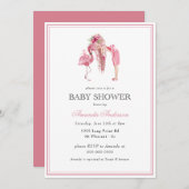 夏のピンクのフラミンゴ女モダンの子のベビーシャワー 招待状 (正面/裏面)