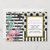 夏のピンクのフラミンゴ水玉パーティー招待状 招待状 (正面)