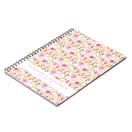 夏のピンクの水色のフローラカスタムウェディング ノートブック (左側)