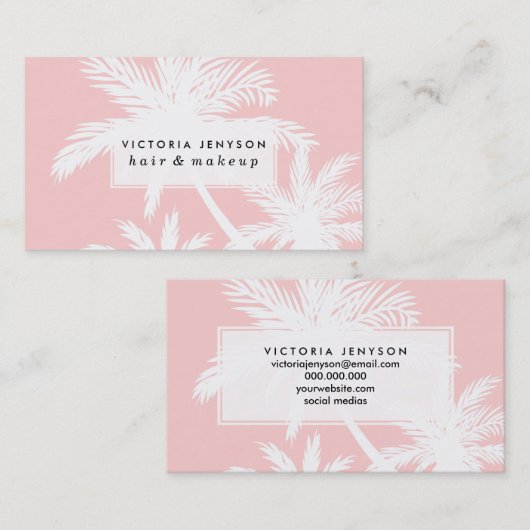 夏のピンクの熱帯シンプルで白いplamの木 名刺 (正面/裏面)