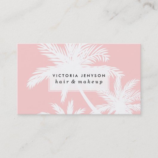 夏のピンクの熱帯シンプルで白いplamの木 名刺 (正面)