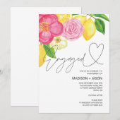 夏のピンクの花とレモンのエンゲージメントパーティー 招待状 (正面/裏面)