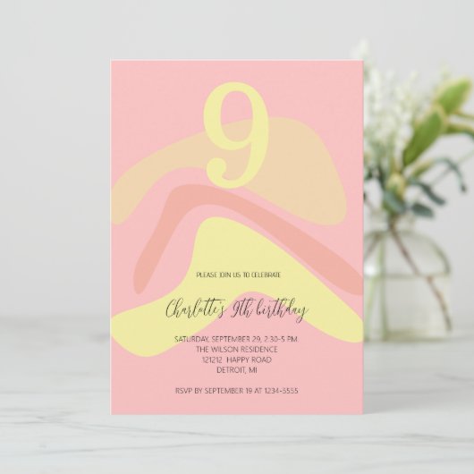 夏のピンクイエロークリーム カスタマイズ可能 招待状 (スタンド正面)