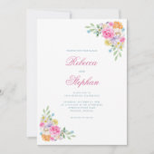 夏のピンクガーデン フラワーレースQRコード写真 ウェディング 招待状 (正面)