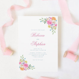 夏のピンクガーデン フラワーレースQRコード写真 ウェディング 招待状