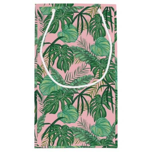 夏のピンク及び緑の熱帯葉の小さいギフトバッグ スモールペーパーバッグ (裏面)